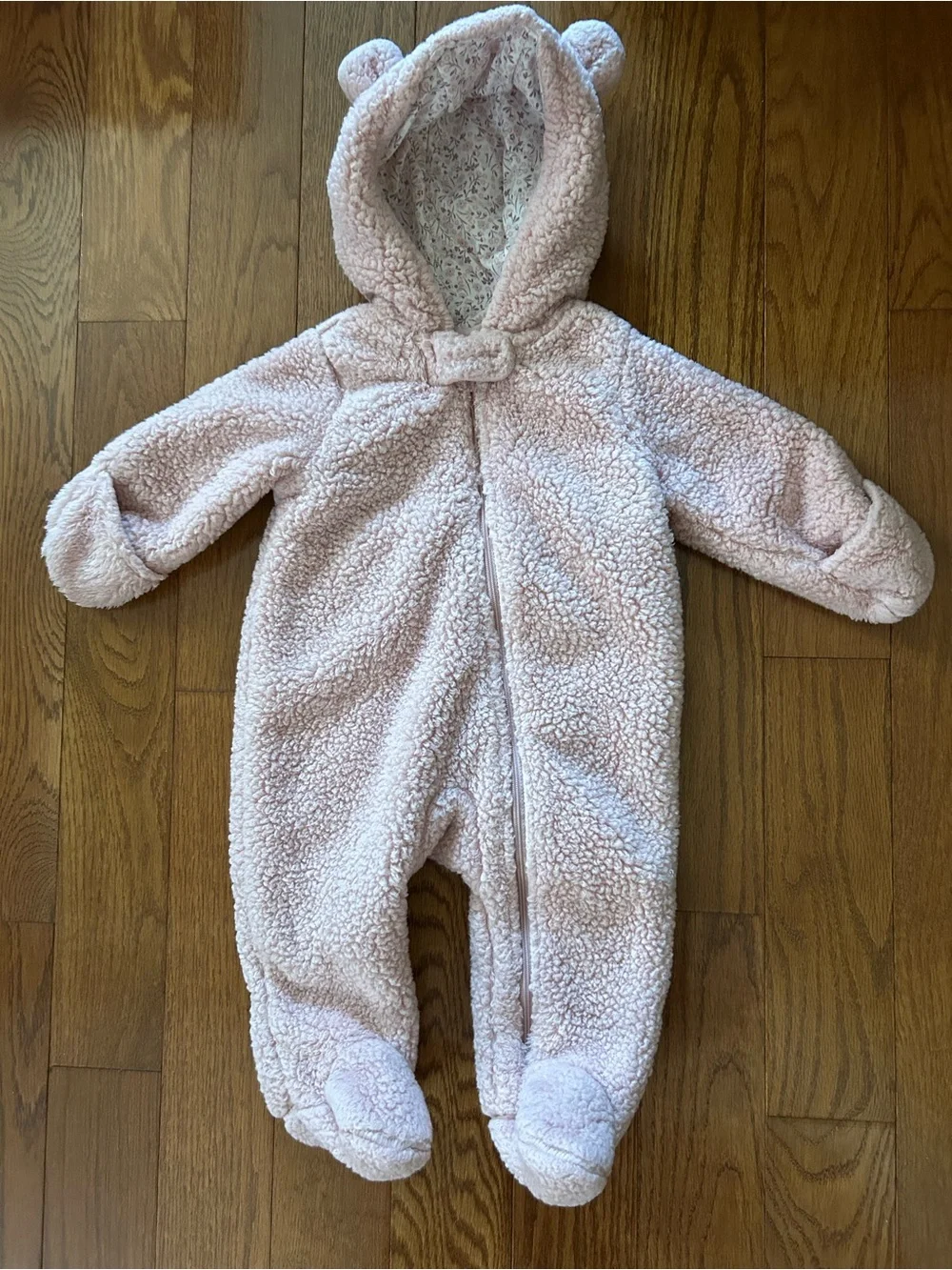 Carter's Plush Sherpa Bunting with Hood and Bear Ears - Light Pink 6M